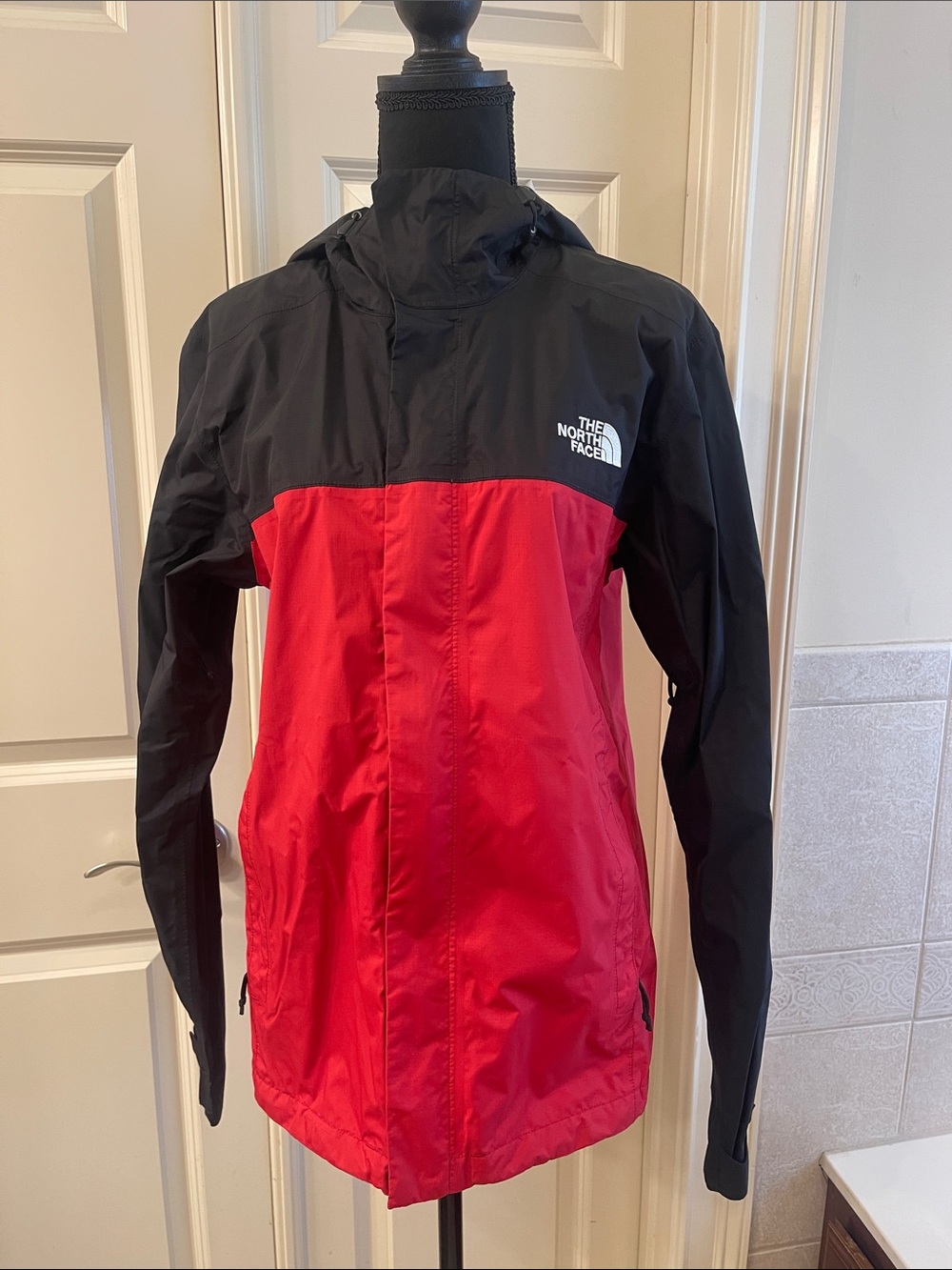 The North Face Red and Black Hooded Rain Shell